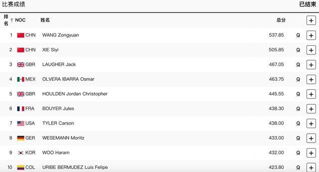 王宗源谢思埸晋级3米板决赛 中国双星闪耀巴黎赛场